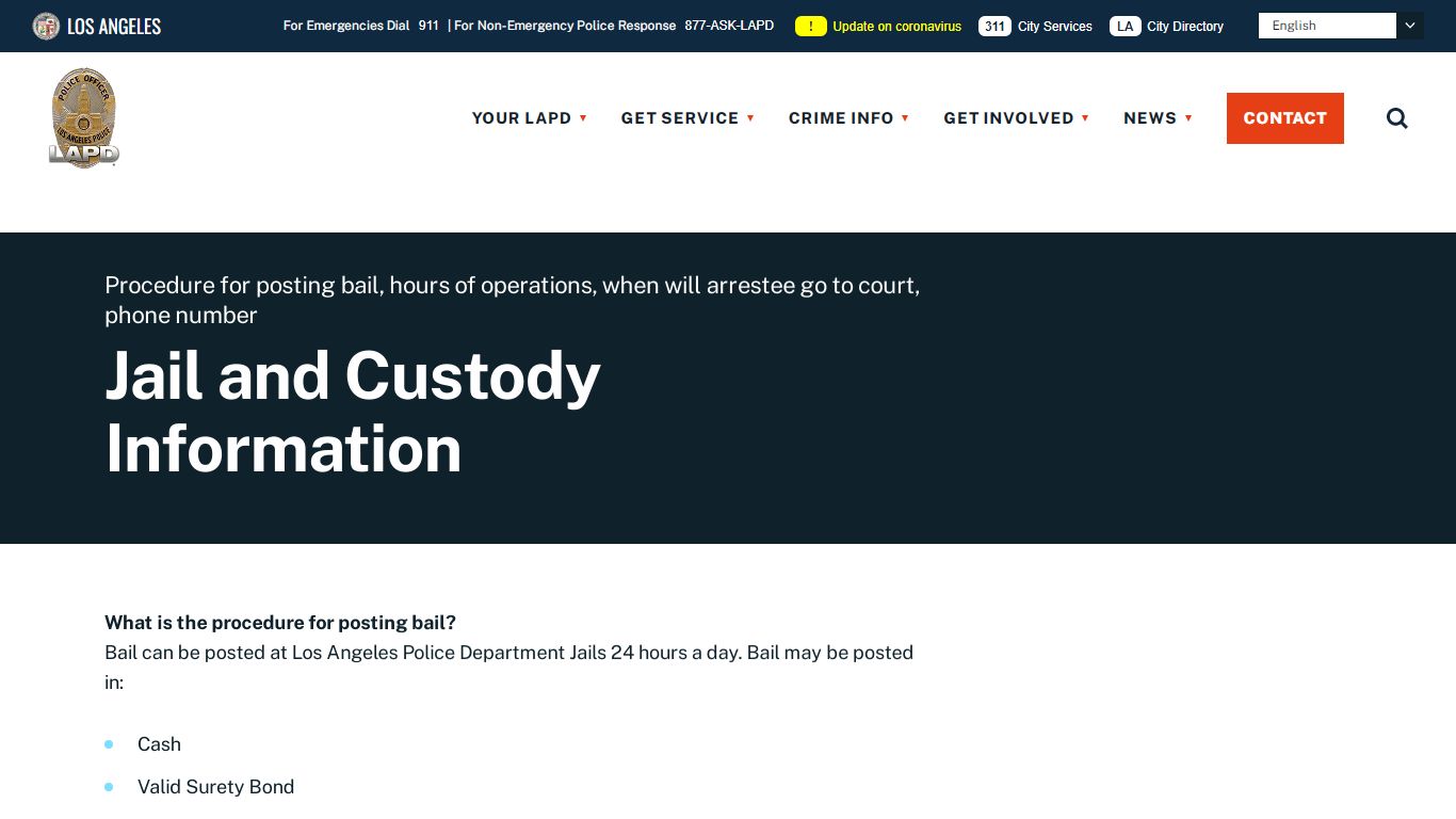 Jail and Custody Information - LAPD Online